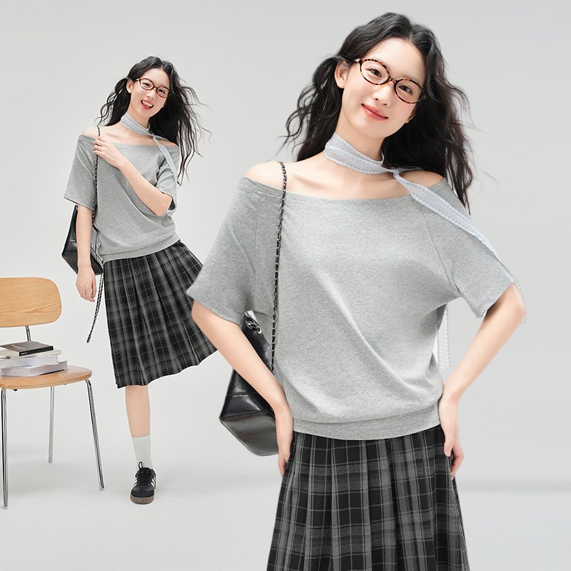 T-shirt sans manches pour femme à encolure asymétrique et coupe ample - Image 2