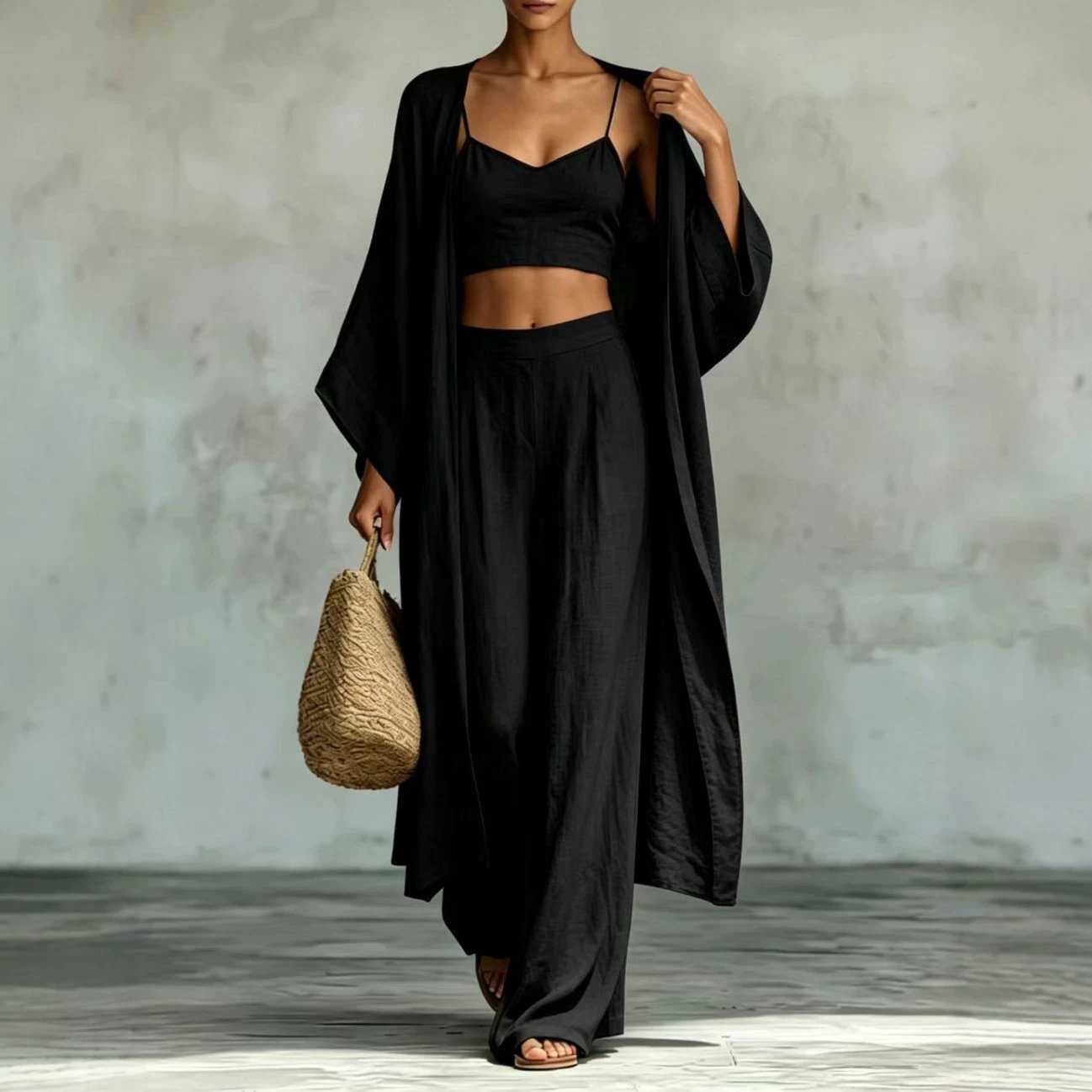 Ensemble composé d'un gilet ample et d'un pantalon taille haute à jambes larges - Image 2