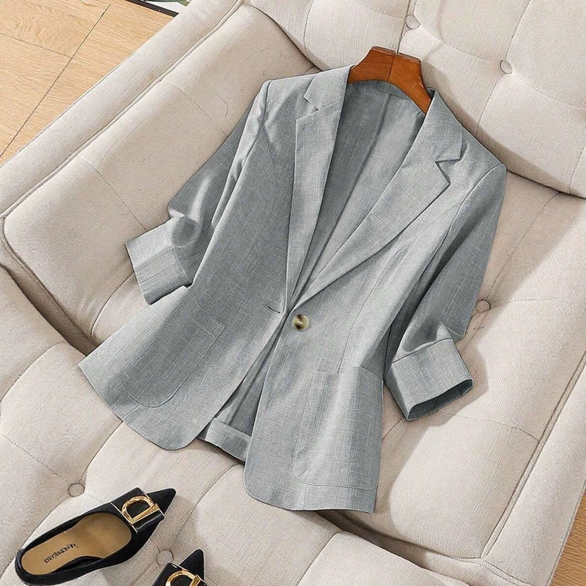 Petite veste de tailleur unie pour femme avec poches - Image 6