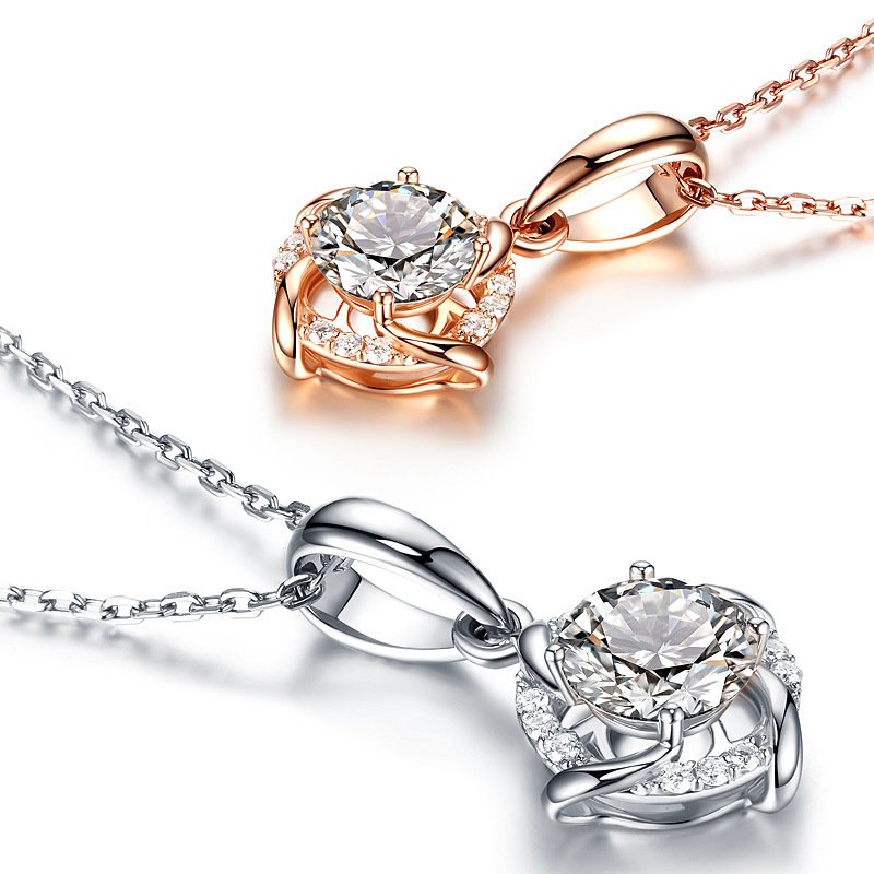 Collier en argent sterling S925 avec moissanite 1 ct (qualité D-VVS1), pendentif torsadé, chaîne plaquée platine (40 et 45 cm), livré dans un coffret cadeau avec certificat GRA. - Image 4