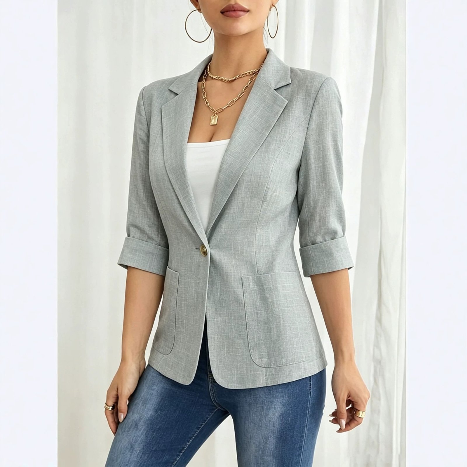 Petite veste de tailleur unie pour femme avec poches