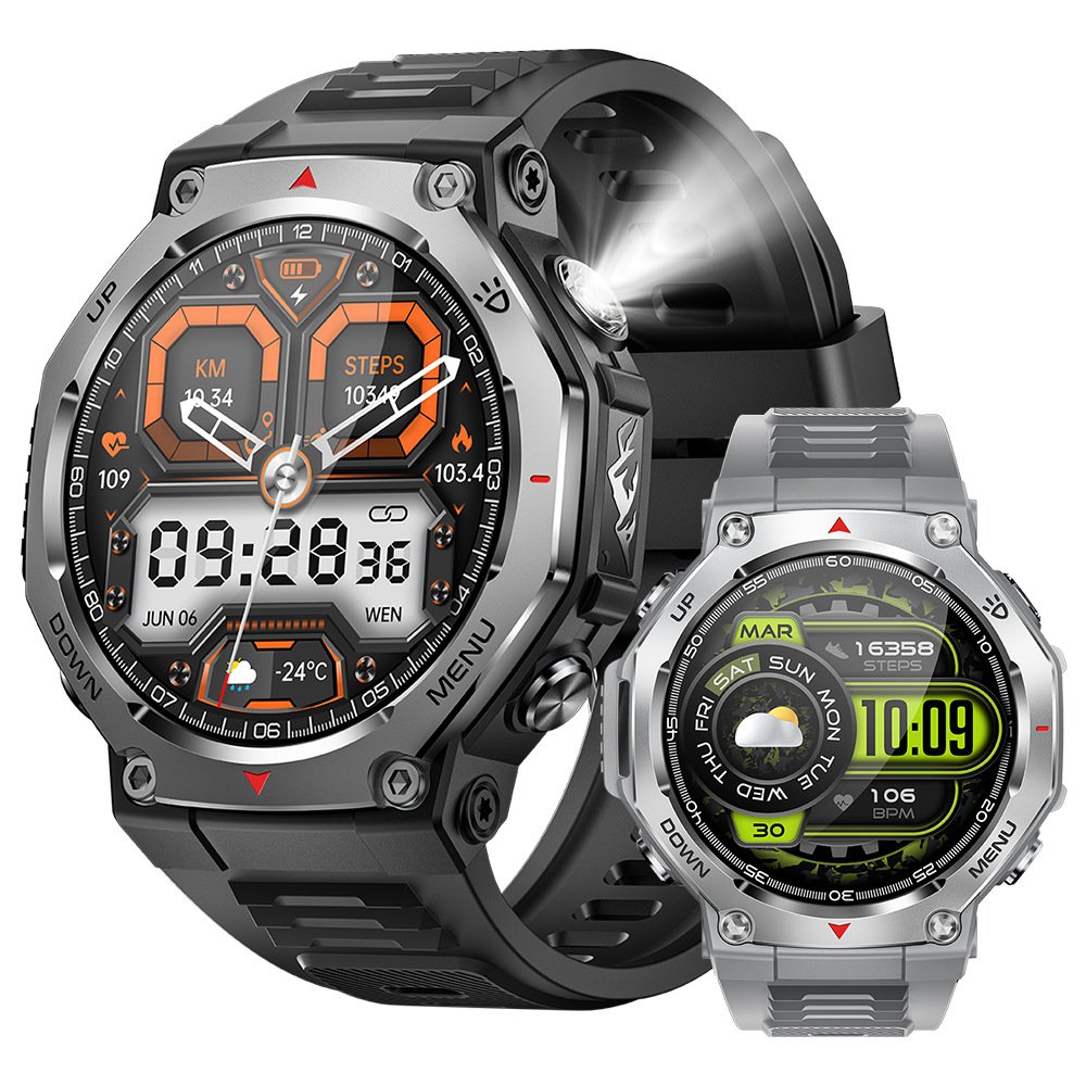 Montre connectée KT85 avec Bluetooth, lampe torche, cardiofréquencemètre, oxymètre de pouls et fonctions multiples pour l'extérieur - Image 2