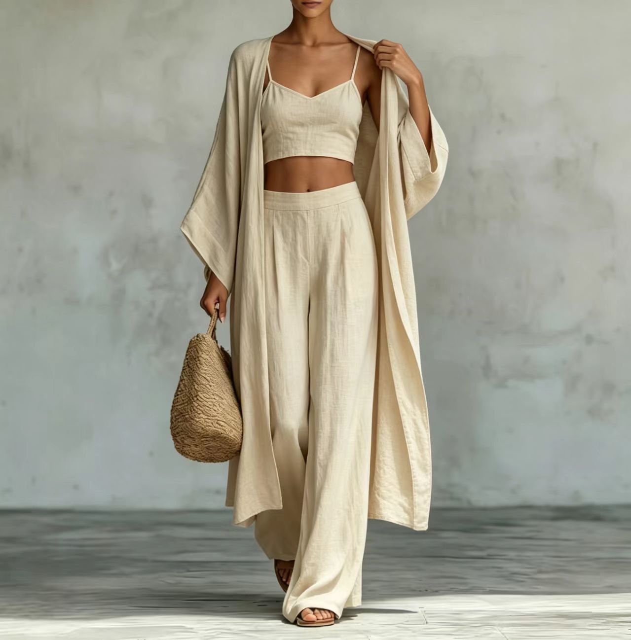 Ensemble composé d'un gilet ample et d'un pantalon taille haute à jambes larges - Image 5