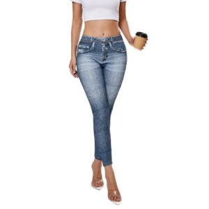 Leggings rétro effet jean ultra-extensibles, pantalon de yoga push-up, pantalon de yoga style denim, tenue de fitness pour femme