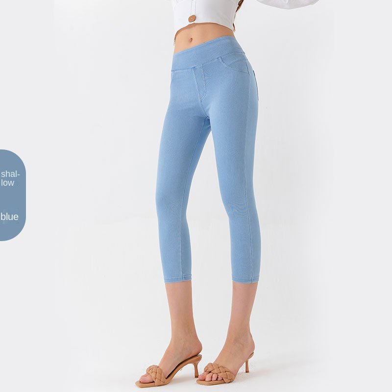 Pantalon corsaire de yoga en jean pour femme – Taille basse, coupe ajustée, taille haute extensible avec effet gainant (ventre plat) – Pantalon de fit - Image 6