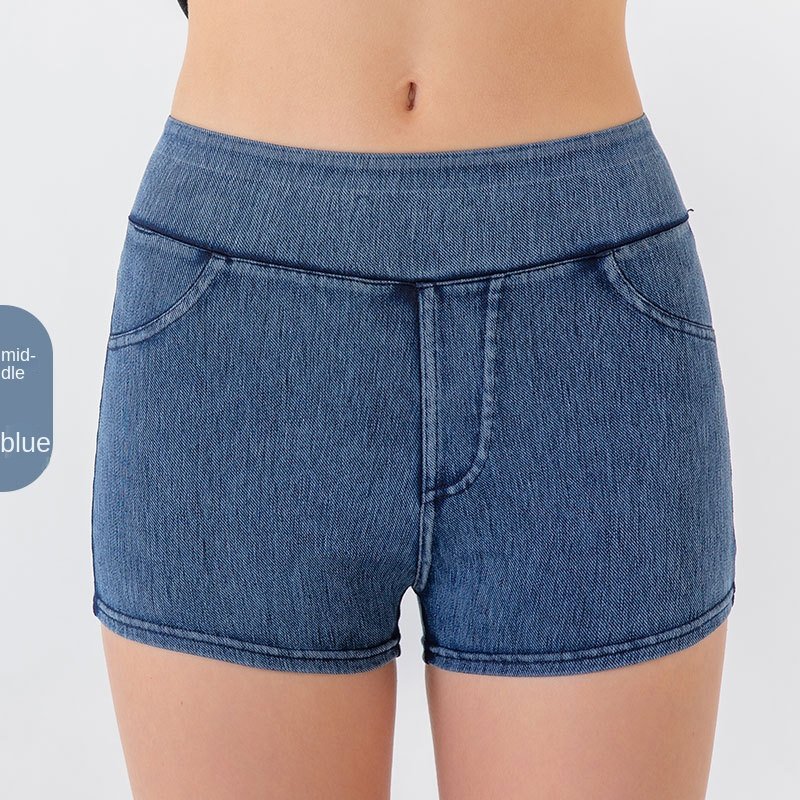 Nouveau short de yoga style jean pour femme (collection printemps/été) : taille haute, effet push-up, grande élasticité, coupe amincissante avec compr - Image 8