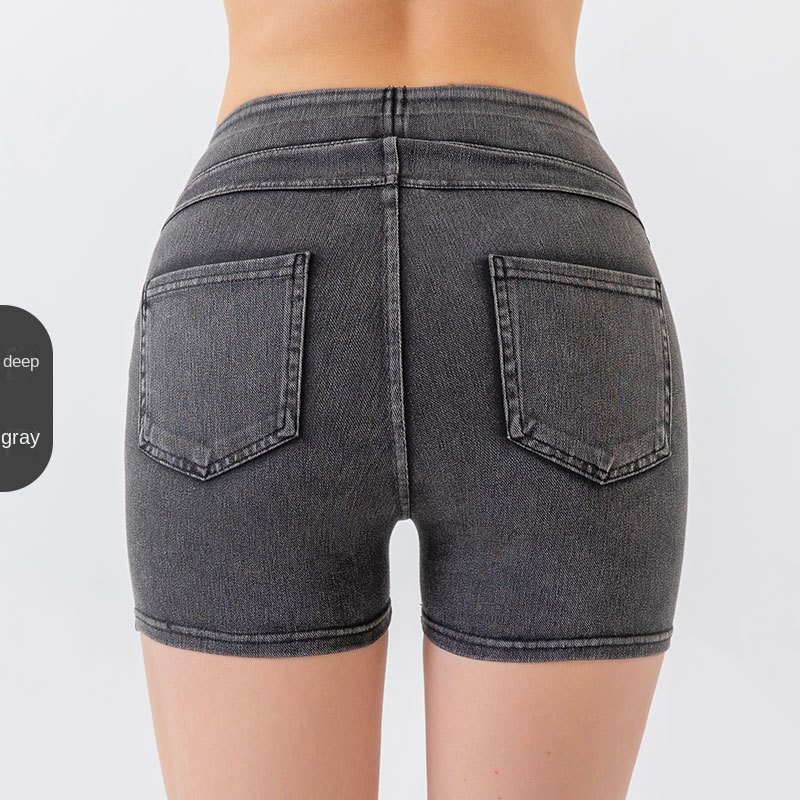 Nouveau short de yoga style jean pour femme (collection printemps/été) : taille haute, effet push-up, grande élasticité, coupe amincissante avec compr - Image 7