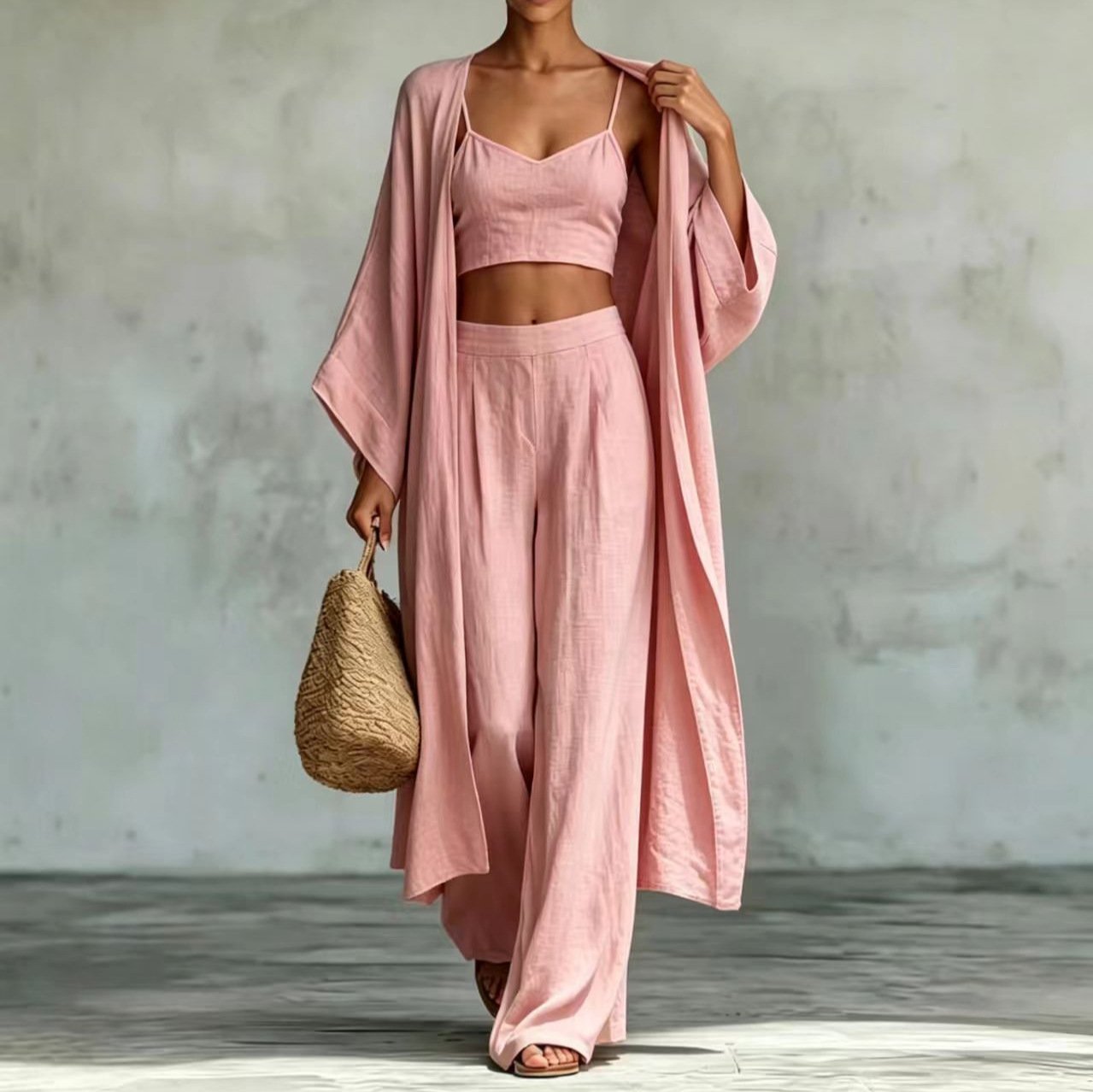 Ensemble composé d'un gilet ample et d'un pantalon taille haute à jambes larges - Image 3
