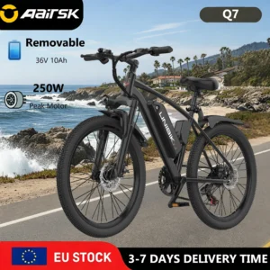 Vélo électrique urbain Aairsk Q7 – Moteur 250 W, batterie amovible 36 V 10 Ah, autonomie de 60 km, roues de 26 pouces, cadre haut, freins à disque, tr