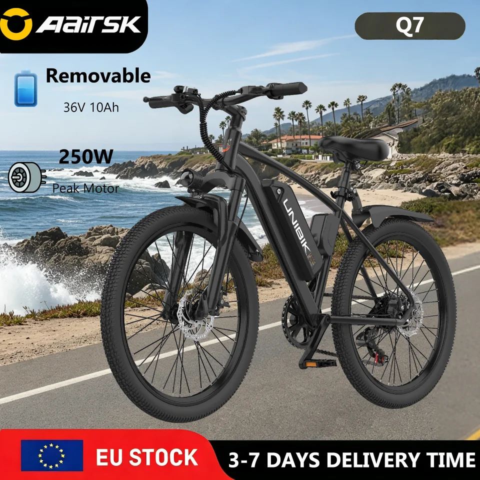 Vélo électrique urbain Aairsk Q7 – Moteur 250 W, batterie amovible 36 V 10 Ah, autonomie de 60 km, roues de 26 pouces, cadre haut, freins à disque, tr - Image 9