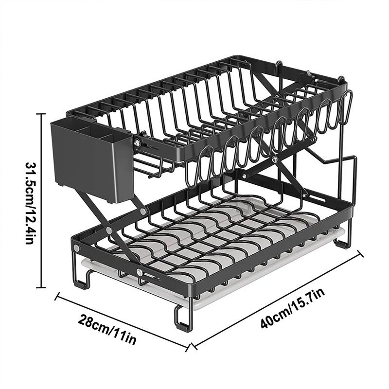 Égouttoir à vaisselle pliable à 2 niveaux, grande capacité, pour bols et couverts - Image 9