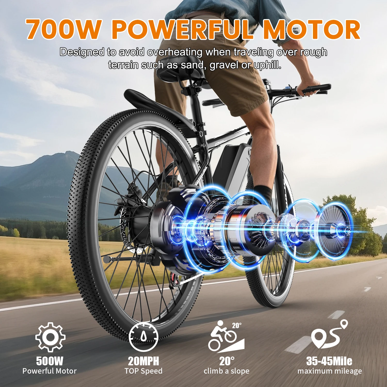 VTT électrique pour adultes DEEPOWER-G26, vélo électrique polyvalent (ville/tout-terrain), 7 vitesses, moteur 500 W, batterie 48 V 10 Ah, roues 26 x 2 - Image 2