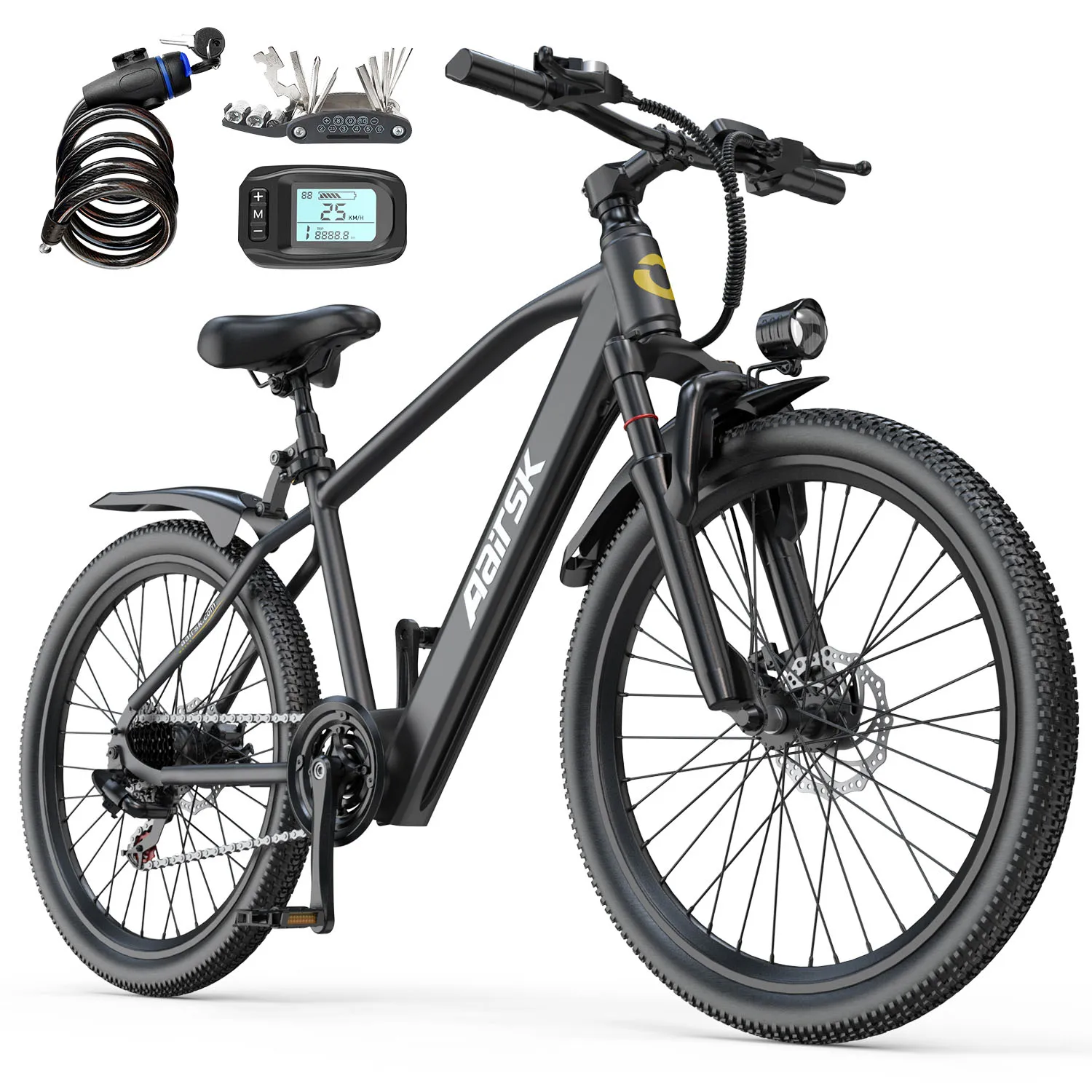 VTT électrique 26 pouces pour adultes, moteur sans balais 250 W, batterie 36 V 10 Ah (468 Wh), autonomie jusqu'à 64 km, vitesse max. 25 km/h, 7 vitess - Image 8