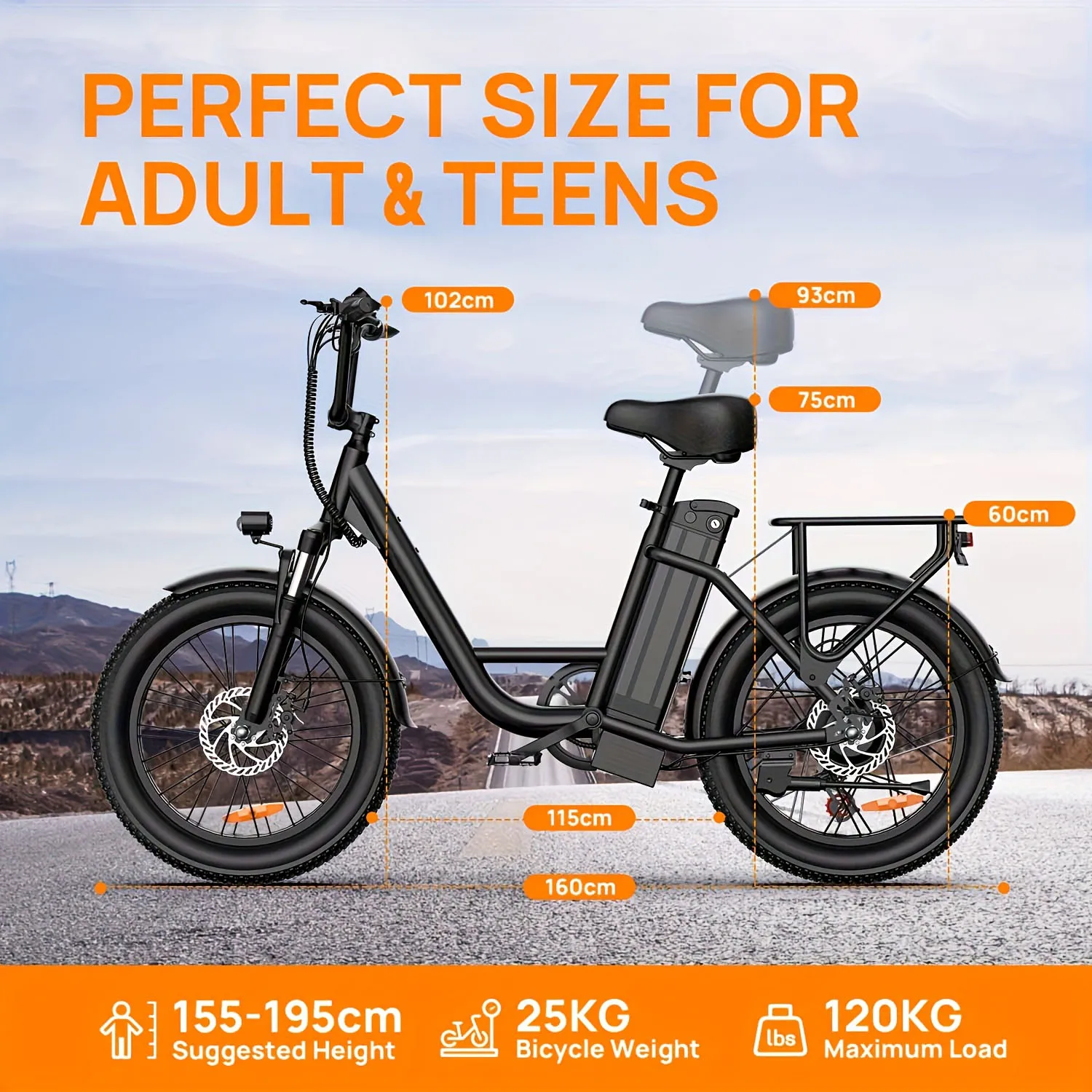 Vélo électrique Urlife 1000 W – Pneus larges (Fat Tires) 20 x 3 pouces, batterie amovible 48 V 13 Ah, 7 vitesses, double frein à disque – Cyclomoteur - Image 8