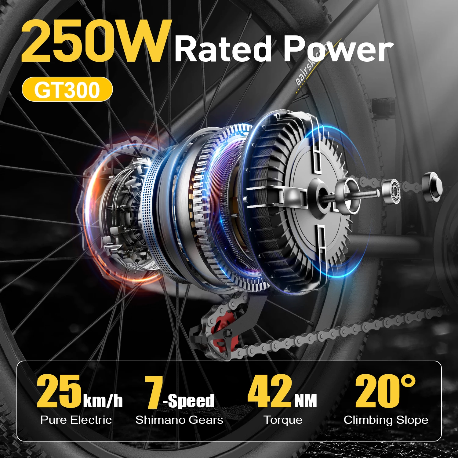 VTT électrique 26 pouces pour adultes, moteur sans balais 250 W, batterie 36 V 10 Ah (468 Wh), autonomie jusqu'à 64 km, vitesse max. 25 km/h, 7 vitess - Image 5