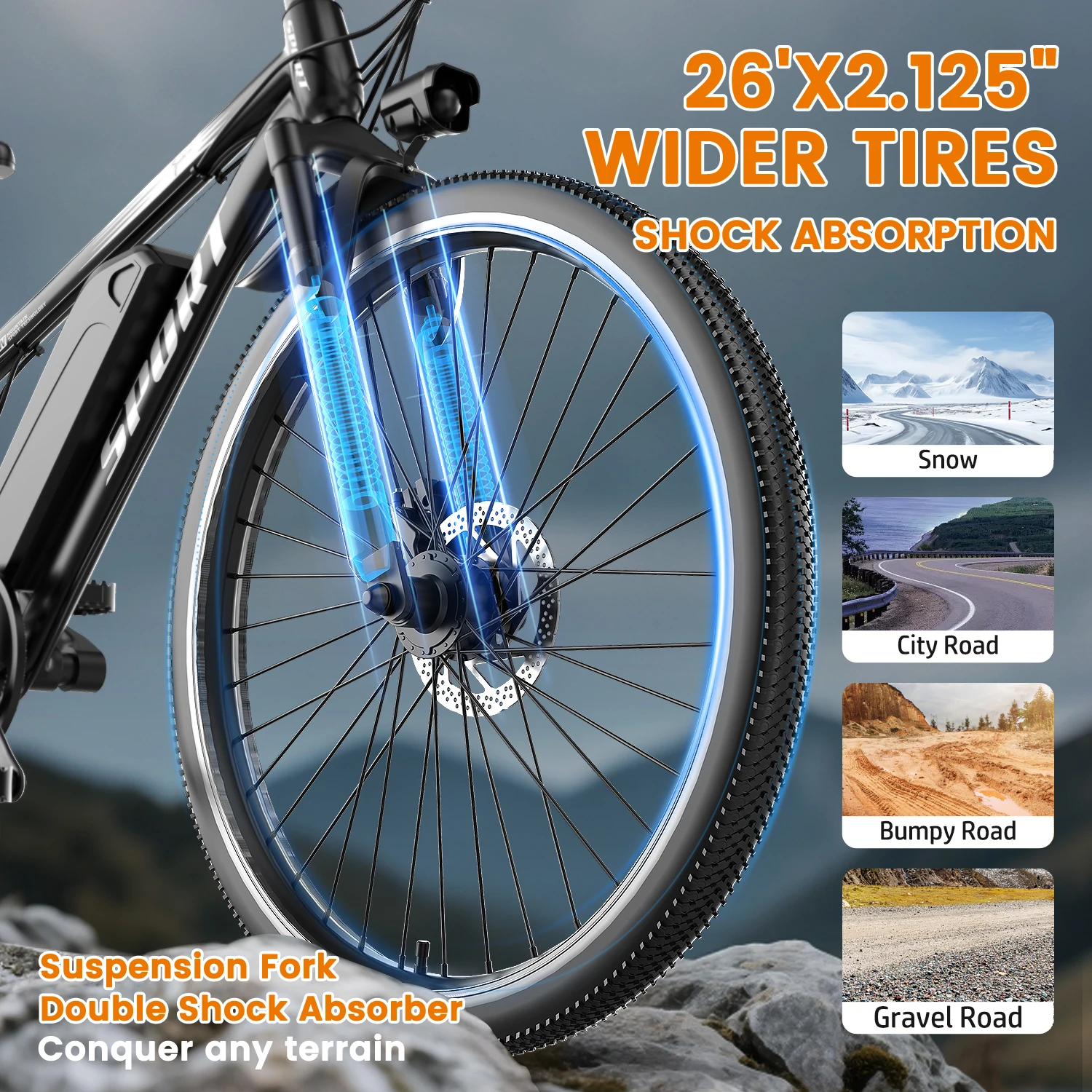 VTT électrique pour adultes DEEPOWER-G26, vélo électrique polyvalent (ville/tout-terrain), 7 vitesses, moteur 500 W, batterie 48 V 10 Ah, roues 26 x 2 - Image 5