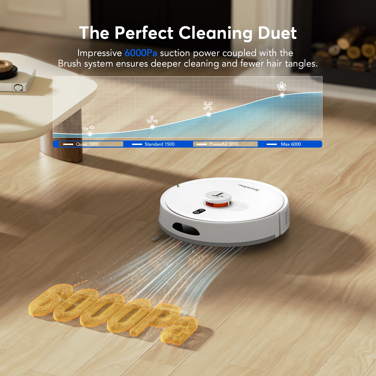 Aspirateur robot Teendow D20S Max+ avec cartographie intelligente LiDAR, aspiration de 6000 Pa, autonomie de 150 min, recharge automatique et zones i - Image 5