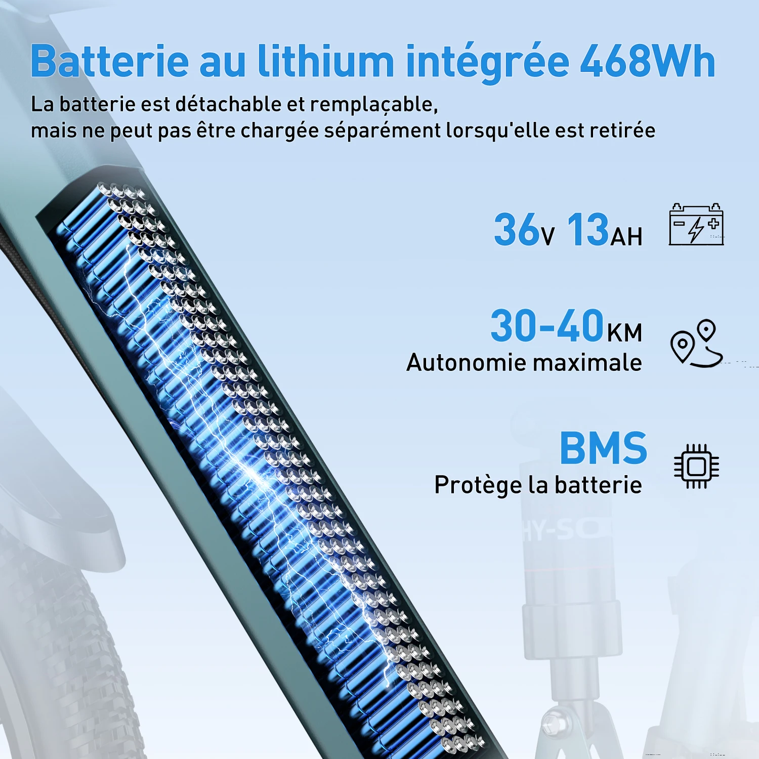 Vélo électrique Aairsk GT900 26 pouces – Moteur 250 W / 45 Nm – Batterie 36 V / 13 Ah – Double suspension – Freins à disque – 21 vitesses – Démarrage - Image 3