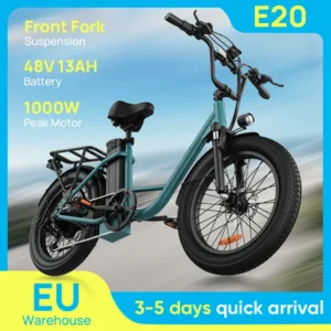 Vélo électrique Urlife 1000 W – Pneus larges (Fat Tires) 20 x 3 pouces, batterie amovible 48 V 13 Ah, 7 vitesses, double frein à disque – Cyclomoteur