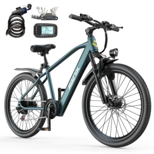 VTT électrique 26 pouces pour adultes, moteur sans balais 250 W, batterie 36 V 10 Ah (468 Wh), autonomie jusqu'à 64 km, vitesse max. 25 km/h, 7 vitess