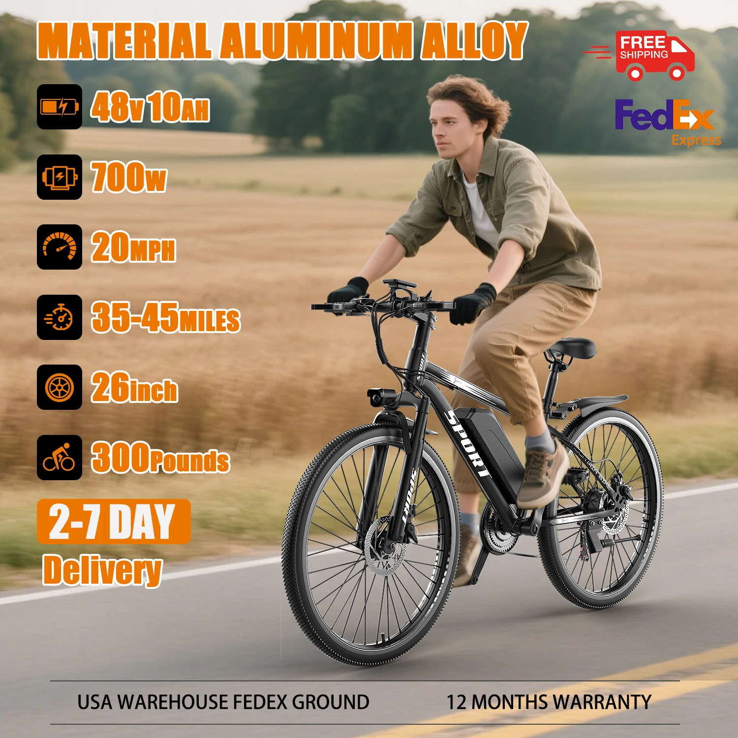 VTT électrique pour adultes DEEPOWER-G26, vélo électrique polyvalent (ville/tout-terrain), 7 vitesses, moteur 500 W, batterie 48 V 10 Ah, roues 26 x 2 - Image 6