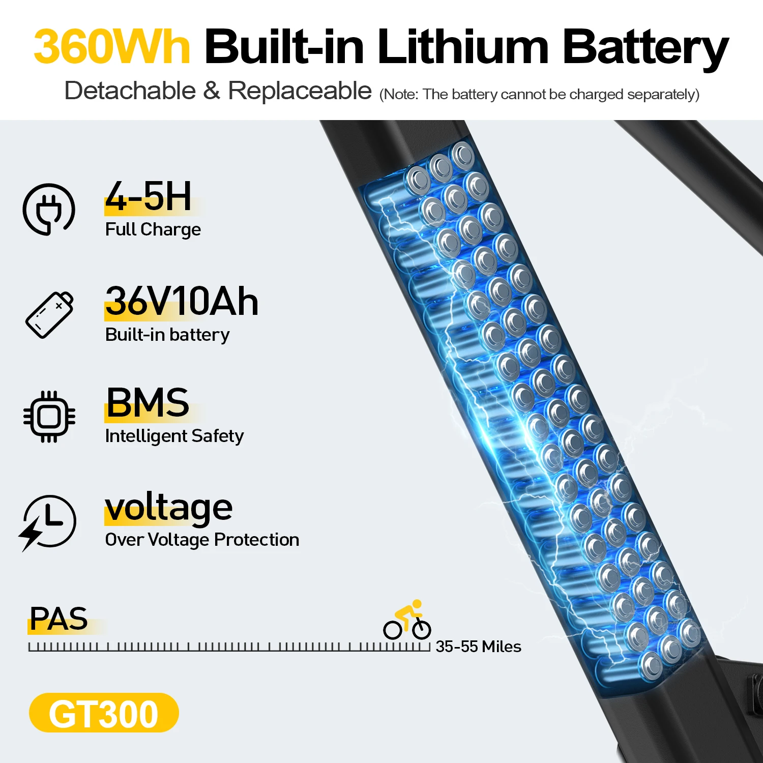 VTT électrique 26 pouces pour adultes, moteur sans balais 250 W, batterie 36 V 10 Ah (468 Wh), autonomie jusqu'à 64 km, vitesse max. 25 km/h, 7 vitess - Image 4