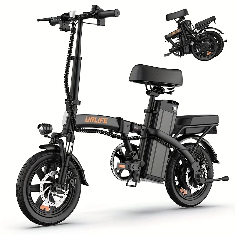 Vélo électrique pliable Urlife F1L (14 pouces) – Batterie 48 V 7,5 Ah amovible à charge rapide – Autonomie de 40 km – Suspension avant hydraulique – D
