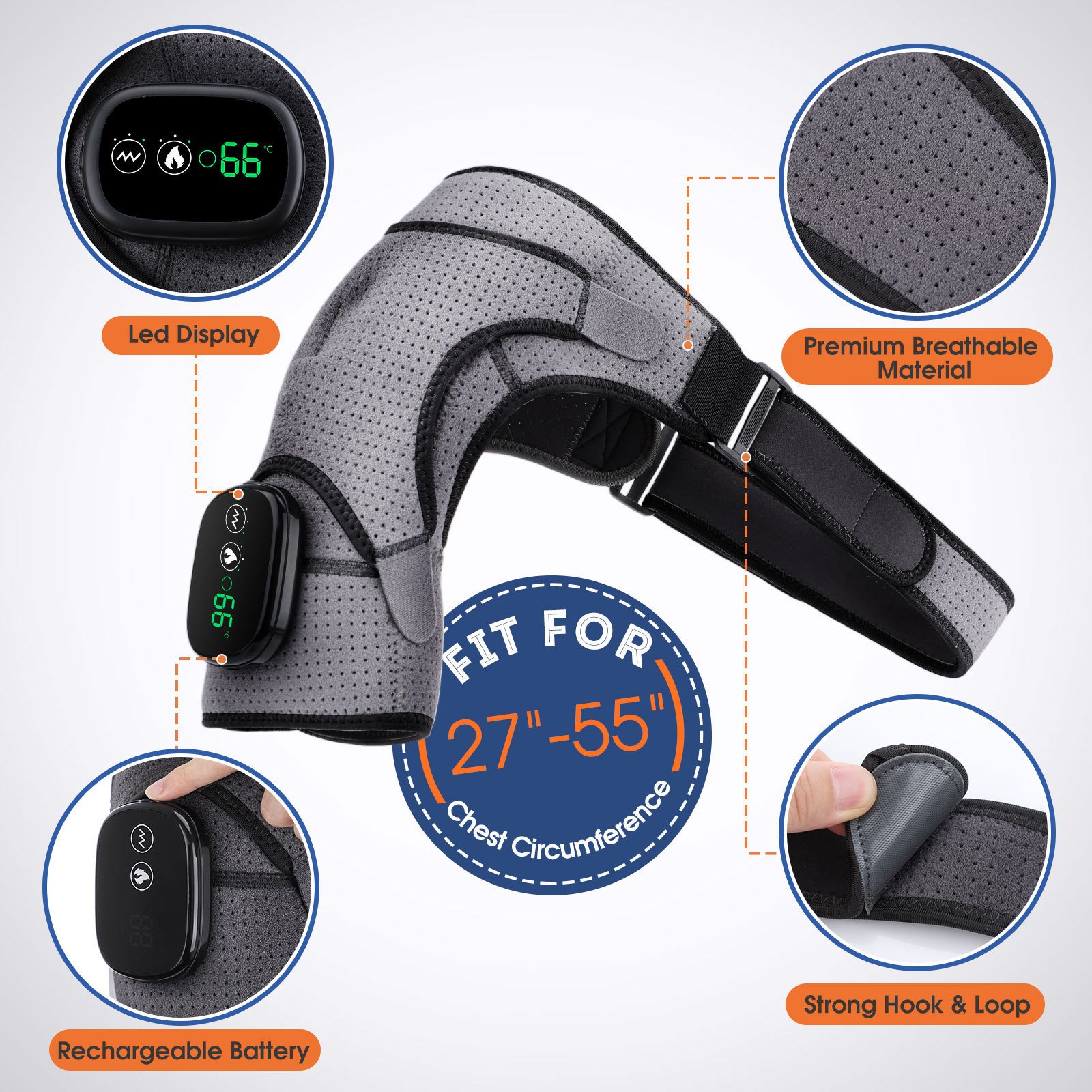 Support de massage pour les épaules avec commande tactile, ceinture de massage vibrante et chauffante rechargeable pour les épaules - Image 3