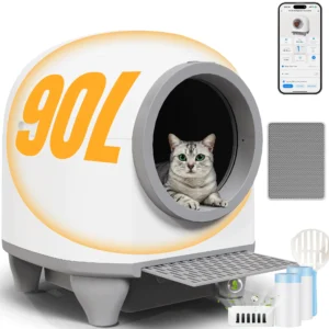 Bac à litière automatique HOMALL 90L ultra grand volume, contrôle des odeurs et des parfums, application intelligente, entièrement fermé.