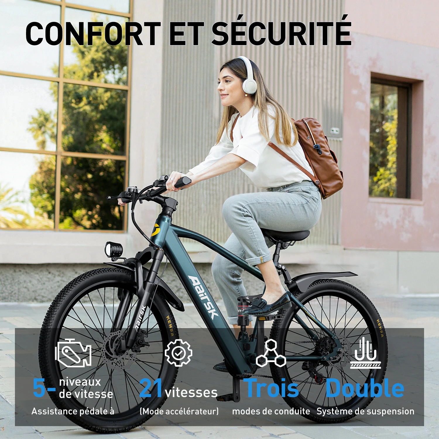 Vélo électrique Aairsk GT900 26 pouces – Moteur 250 W / 45 Nm – Batterie 36 V / 13 Ah – Double suspension – Freins à disque – 21 vitesses – Démarrage - Image 5