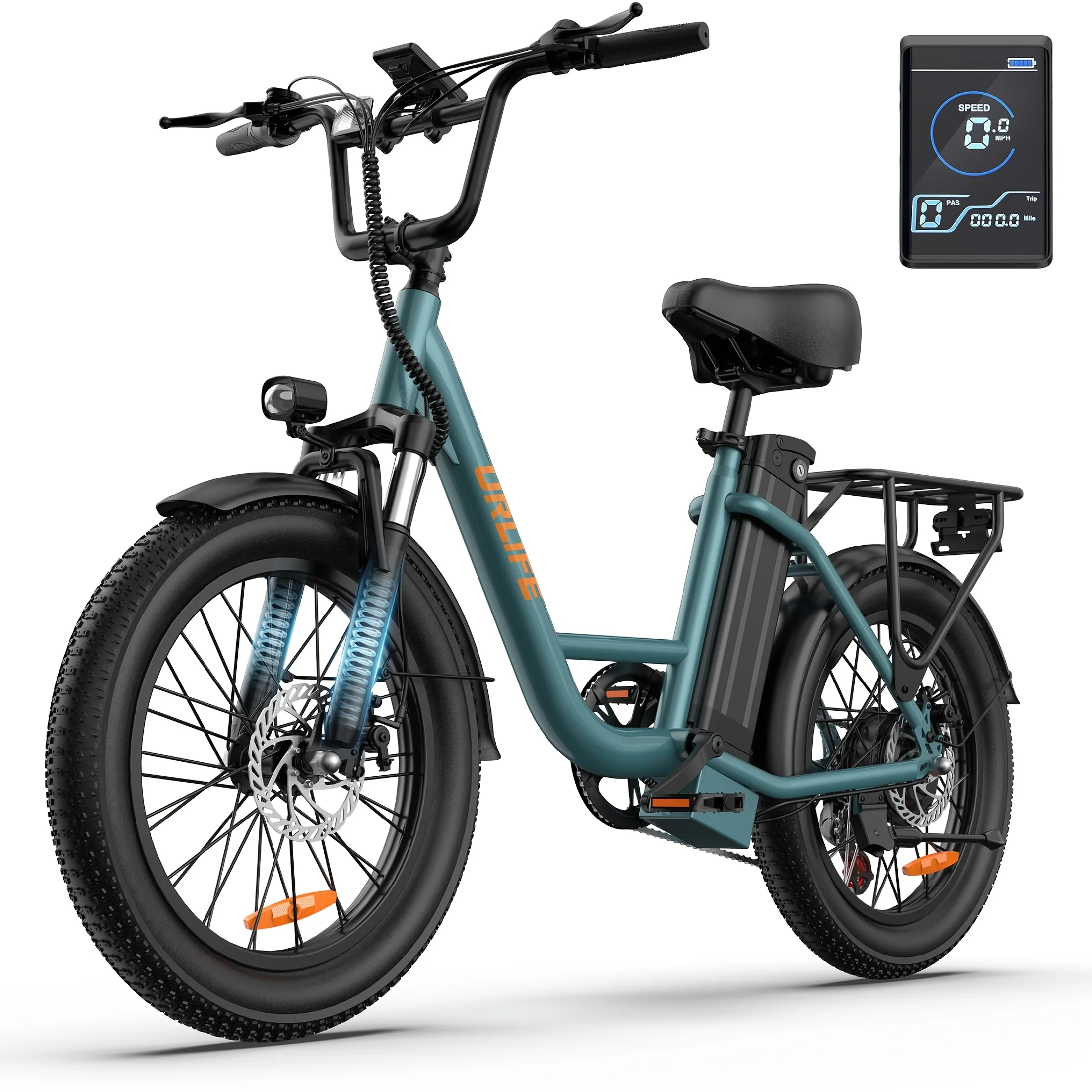 Vélo électrique Urlife 1000 W – Pneus larges (Fat Tires) 20 x 3 pouces, batterie amovible 48 V 13 Ah, 7 vitesses, double frein à disque – Cyclomoteur - Image 9