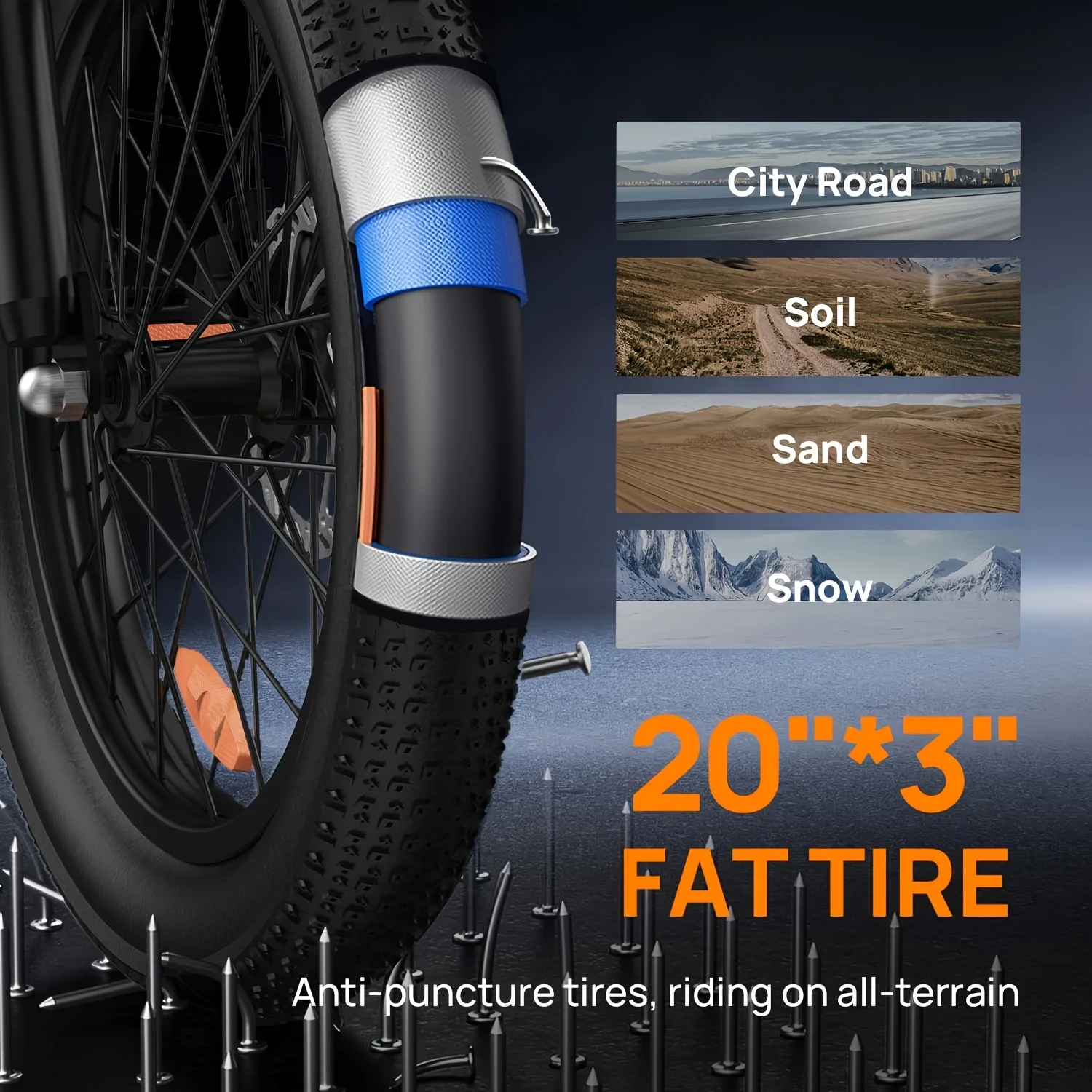 Vélo électrique Urlife 1000 W – Pneus larges (Fat Tires) 20 x 3 pouces, batterie amovible 48 V 13 Ah, 7 vitesses, double frein à disque – Cyclomoteur - Image 5