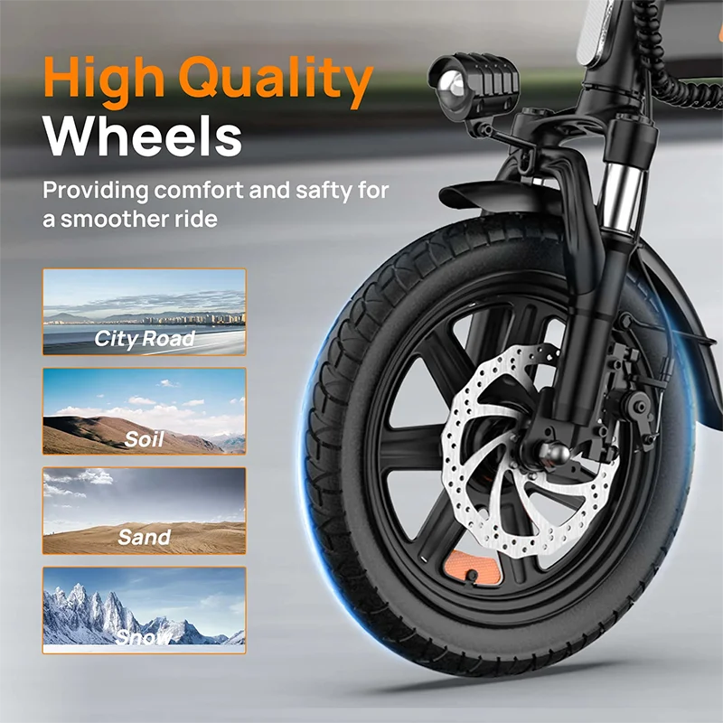 Vélo électrique pliable Urlife F1L (14 pouces) – Batterie 48 V 7,5 Ah amovible à charge rapide – Autonomie de 40 km – Suspension avant hydraulique – D - Image 5