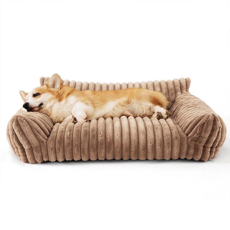 Canapé pour animaux de compagnie avec housse amovible et lavable, matelas pour animaux de compagnie toutes saisons avec lit pour chien en peluche four - Image 8
