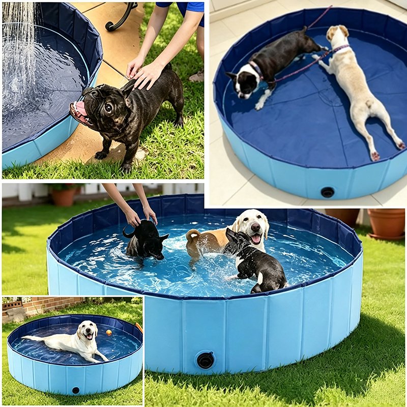 Piscine portable pour chiens – Baignoire pliable pour animaux avec bonde de vidange, piscine extérieure pour chiots pour s'amuser dans l'eau et se lav - Image 4