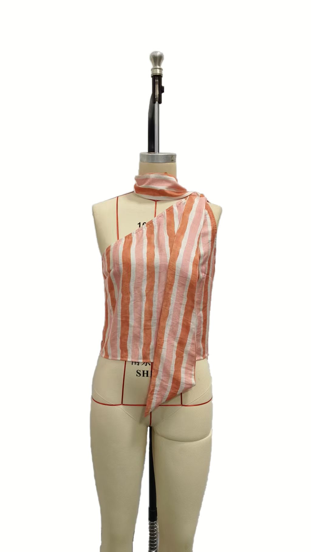 Haut asymétrique à rayures et imprimé, style bohème décontracté - Image 5