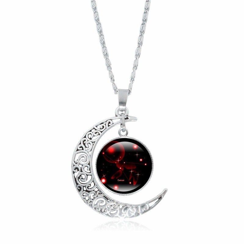 Collier ras du cou lumineux Zodiac Time Gem pour femme, pendentif lune argenté simple - Image 10