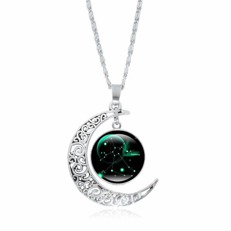 Collier ras du cou lumineux Zodiac Time Gem pour femme, pendentif lune argenté simple - Image 13