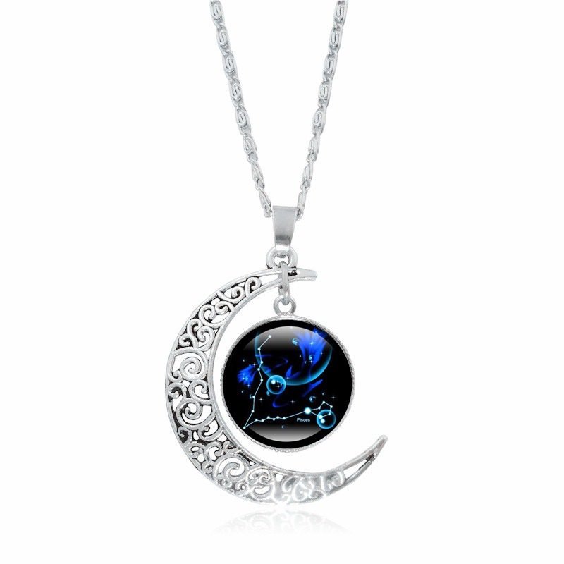 Collier ras du cou lumineux Zodiac Time Gem pour femme, pendentif lune argenté simple - Image 9