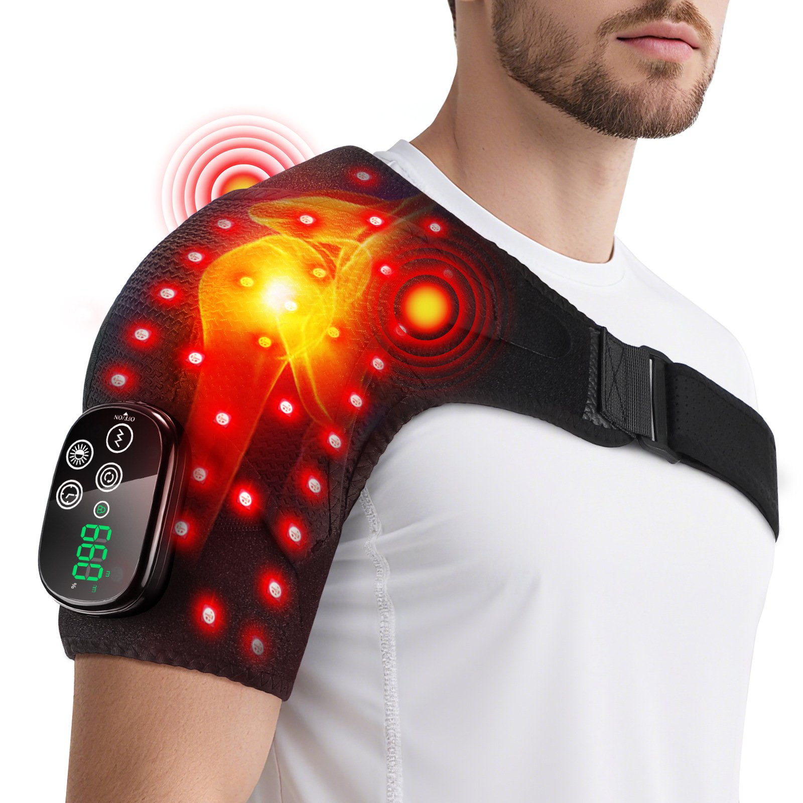 Support de massage pour les épaules avec commande tactile, ceinture de massage vibrante et chauffante rechargeable pour les épaules - Image 8