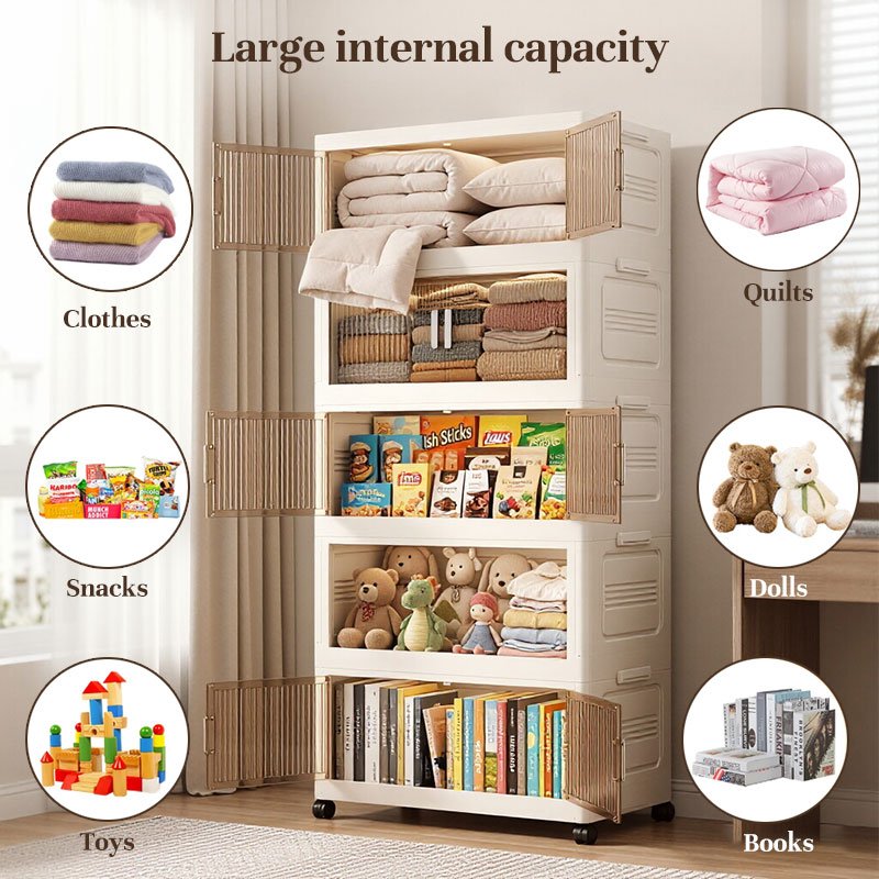 Armoire de rangement pliable à roulettes, 3/4 niveaux empilables, organisateur de placard - Image 8