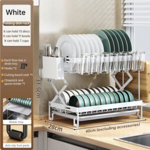 Égouttoir à vaisselle pliable à 2 niveaux, grande capacité, pour bols et couverts