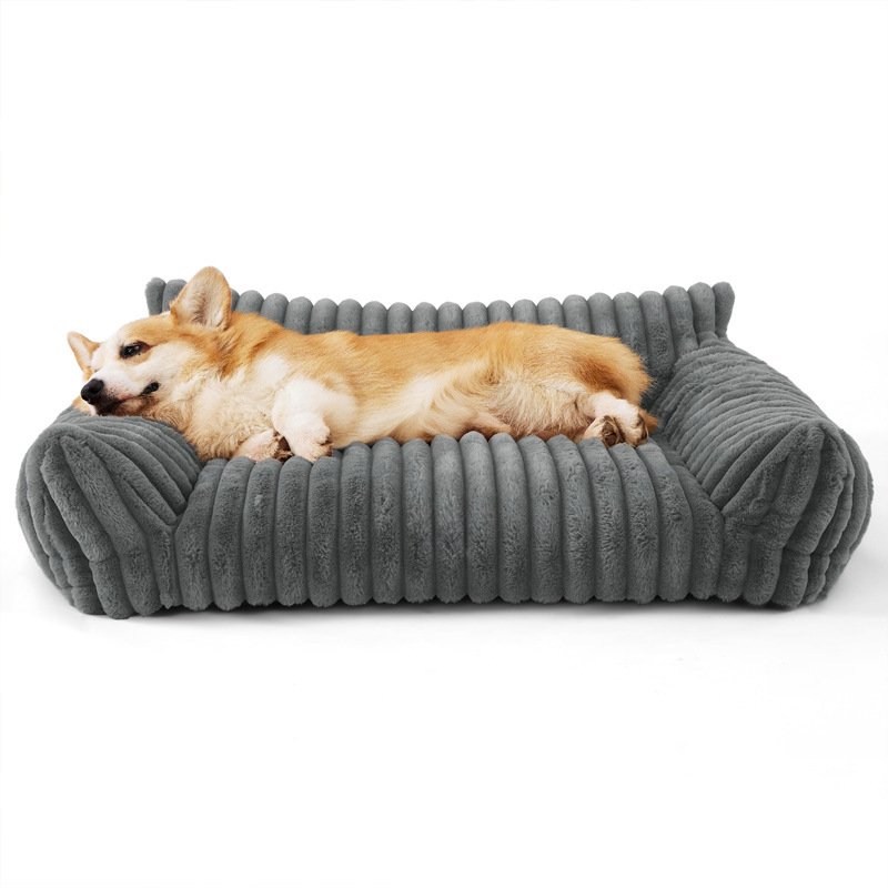 Canapé pour animaux de compagnie avec housse amovible et lavable, matelas pour animaux de compagnie toutes saisons avec lit pour chien en peluche four - Image 9