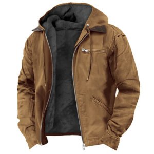 Veste décontractée à capuche en coton uni avec doublure polaire et poches zippées pour hommes