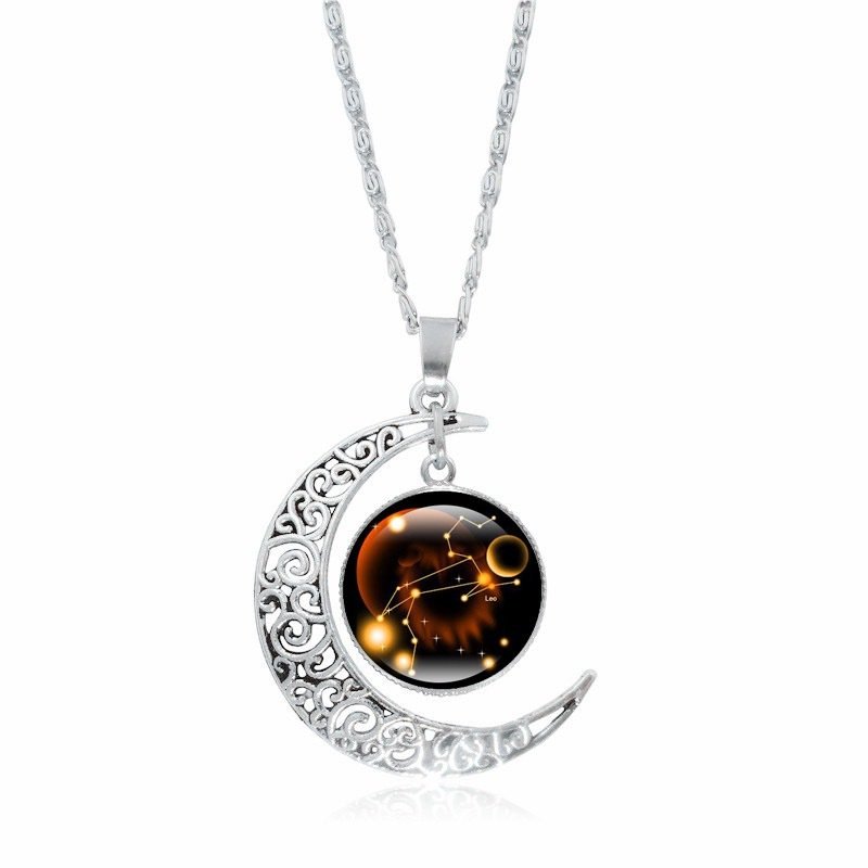 Collier ras du cou lumineux Zodiac Time Gem pour femme, pendentif lune argenté simple - Image 12