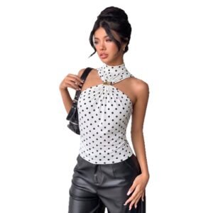 Haut sans manches à encolure américaine et motif à pois