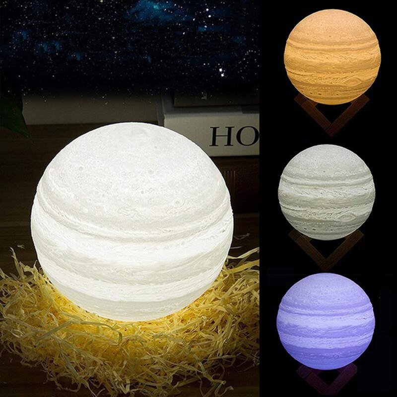 Lampe Lune imprimée en 3D – Rechargeable par USB, LED à intensité variable, interrupteur pour lumière blanc chaud/froid – Lampe Jupiter pour chambre d - Image 2