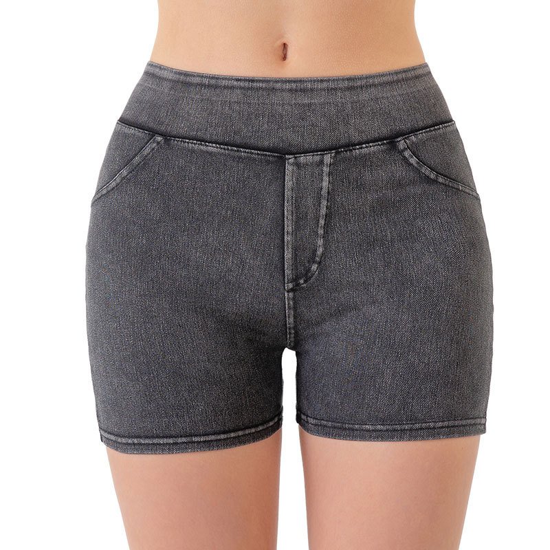 Nouveau short de yoga style jean pour femme (collection printemps/été) : taille haute, effet push-up, grande élasticité, coupe amincissante avec compr - Image 4
