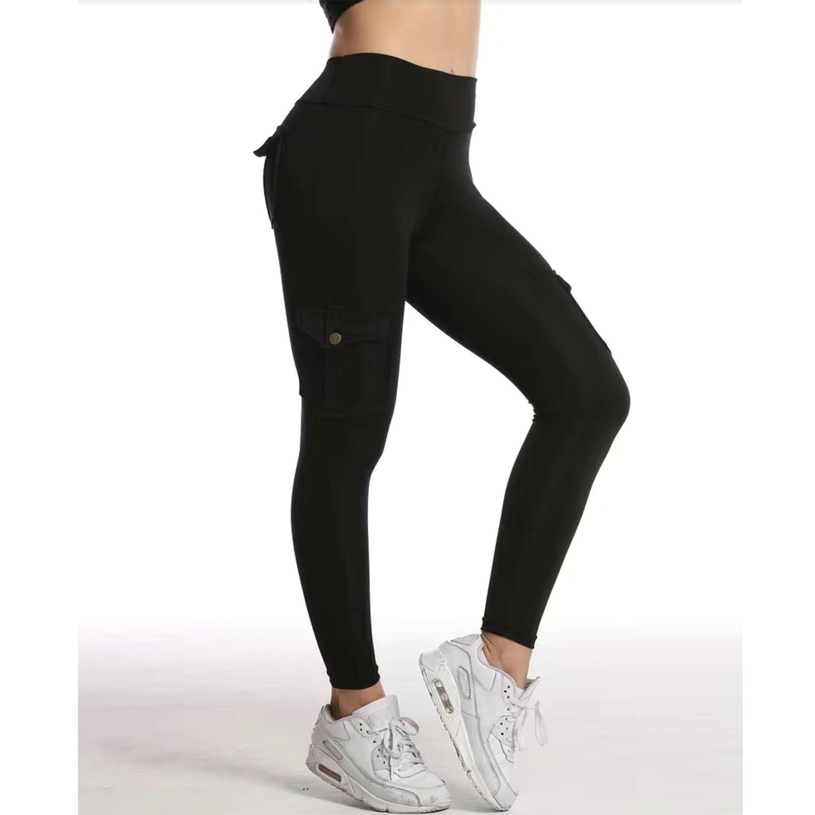 Pantalon cargo ajusté style patchwork pour le running, le fitness et le yoga
