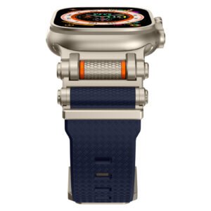 Bracelet compatible Apple Watch / Samsung Ultra – Bracelet en fibre de carbone et silicone avec éléments en acier (style Destiny Gear)
